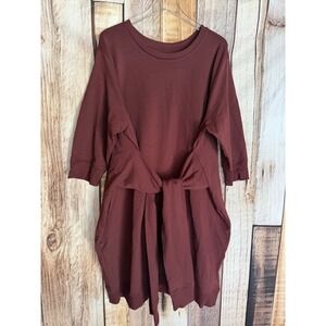 Universal Standard Sweatshirt Dress Tie Waist Burgundy Minimalist Fall 3X NWT